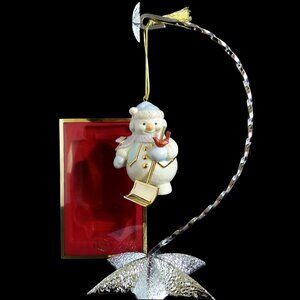 Vtg 2003 Lenox Ornament Snowman Shoveling Cardinal Porcelain 24K Gold Accent NIB